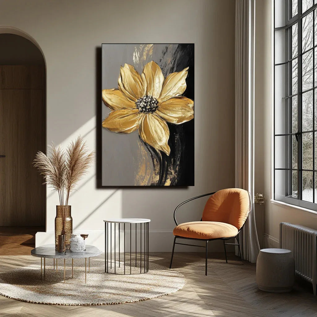 Golden Bloom Symphony-Vertical Three-Dimensional Abstract Wall Art#FL10056
