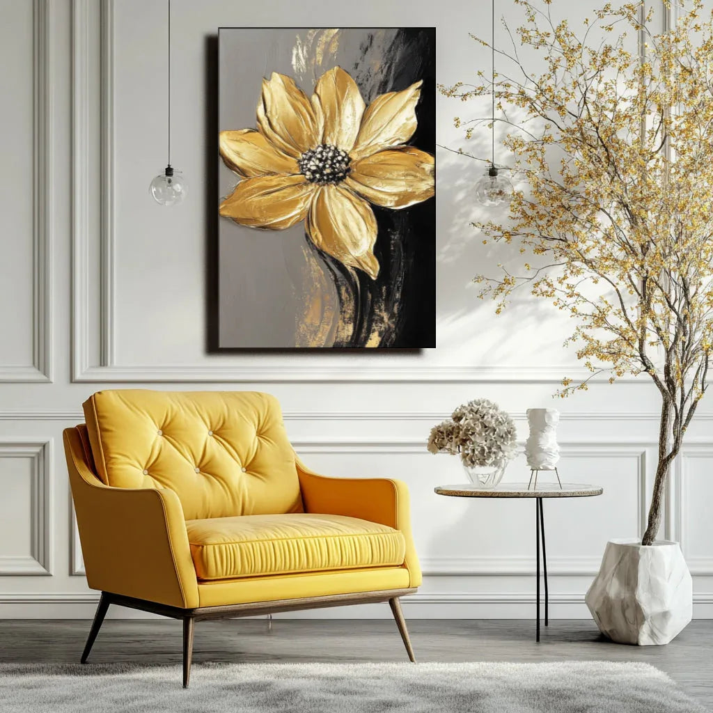 Golden Bloom Symphony-Vertical Three-Dimensional Abstract Wall Art#FL10056