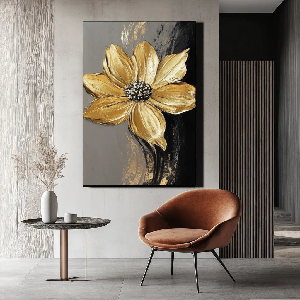 Golden Bloom Symphony-Vertical Three-Dimensional Abstract Wall Art#FL10056