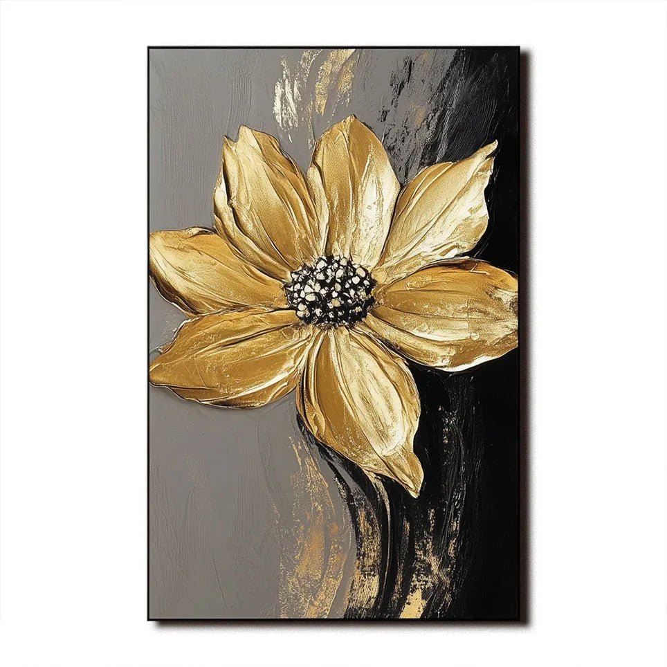 Golden Bloom Symphony-Vertical Three-Dimensional Abstract Wall Art#FL10056