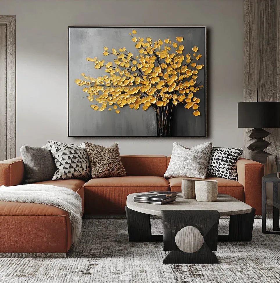 Golden Autumn Reverie-3D Golden Leaf Tree Texture Oil Painting Wall Art#FL10029