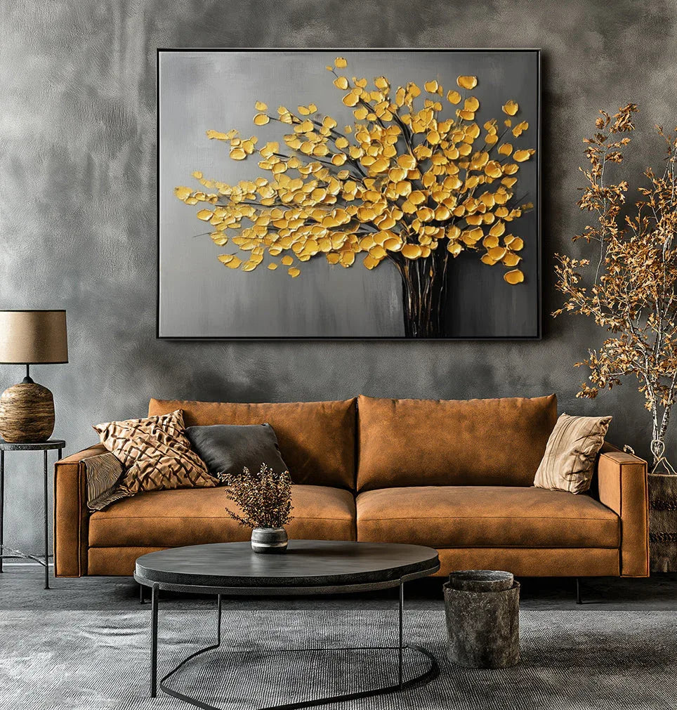 Golden Autumn Reverie-3D Golden Leaf Tree Texture Oil Painting Wall Art#FL10029