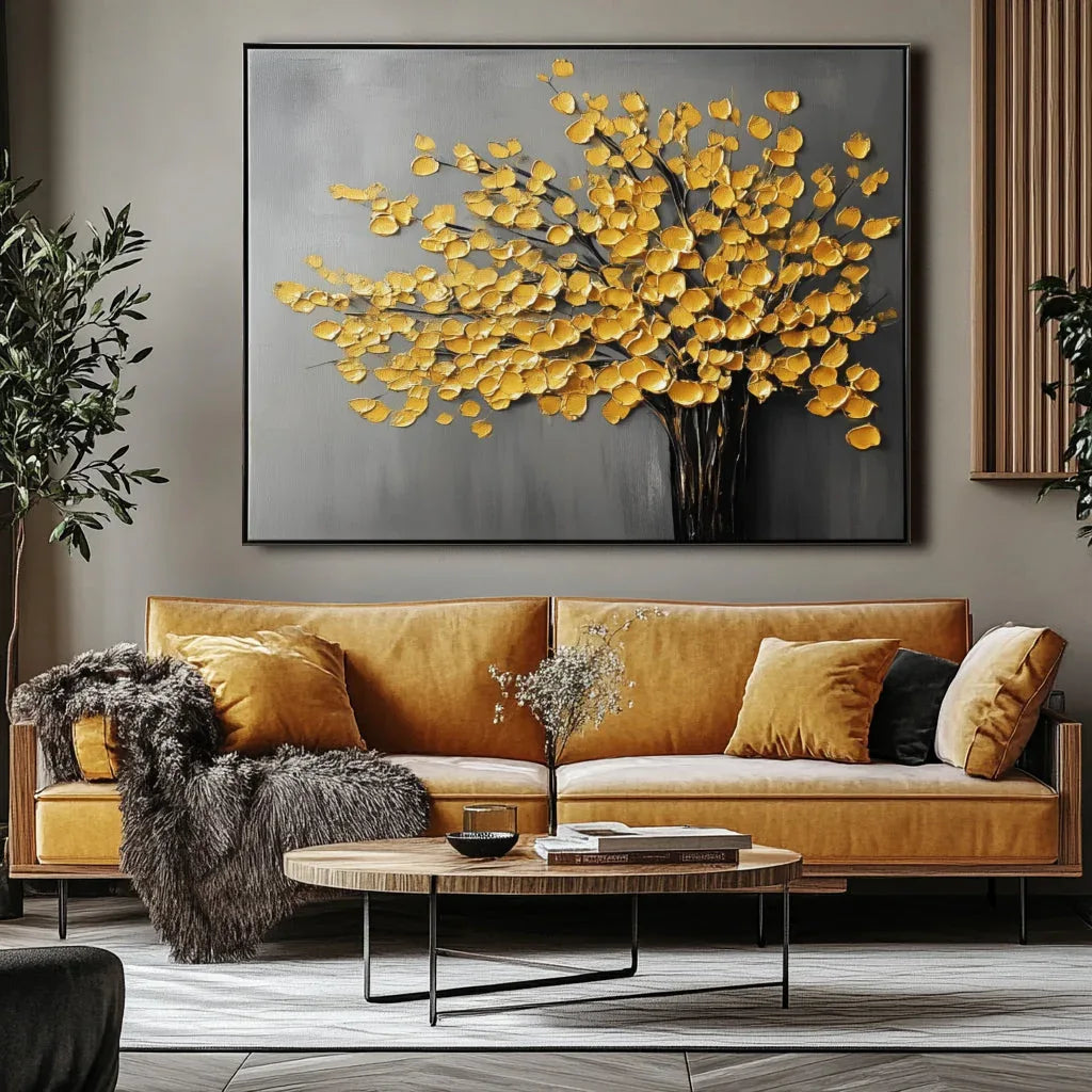 Golden Autumn Reverie-3D Golden Leaf Tree Texture Oil Painting Wall Art#FL10029