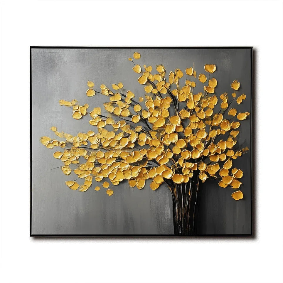 Golden Autumn Reverie-3D Golden Leaf Tree Texture Oil Painting Wall Art#FL10029