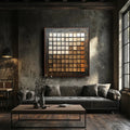Ethereal Bronze Mosaic - Geometric Blocks Retro Style Abstract Oil Painting Wall Art