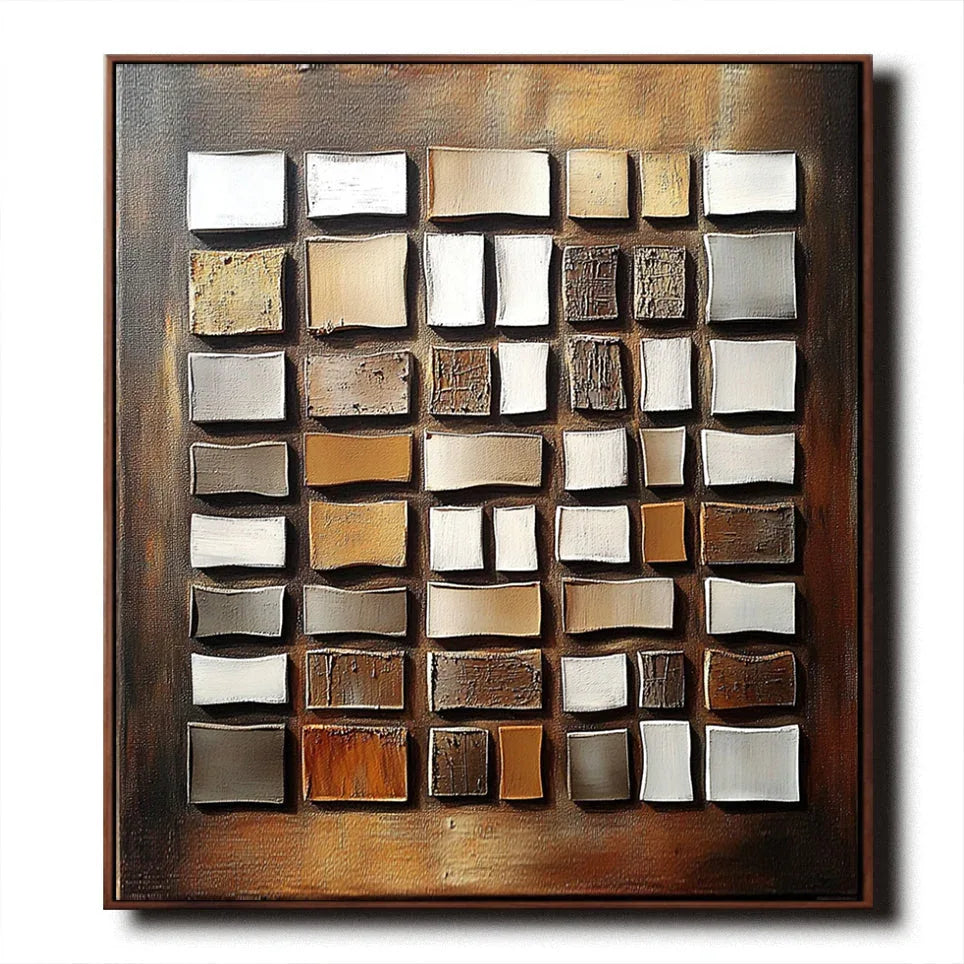 Geometric Glow-Wabi Sabi Style Hand-Painted Textured Block Abstract Oil Painting Wall Art