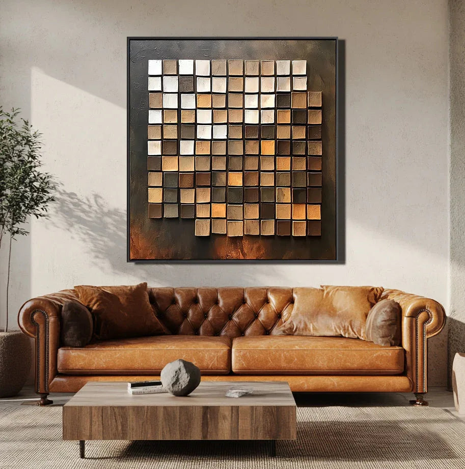Mosaic Reflections-Abstract Oil Painting Wall Art of Three-Dimensional Geometric Blocks