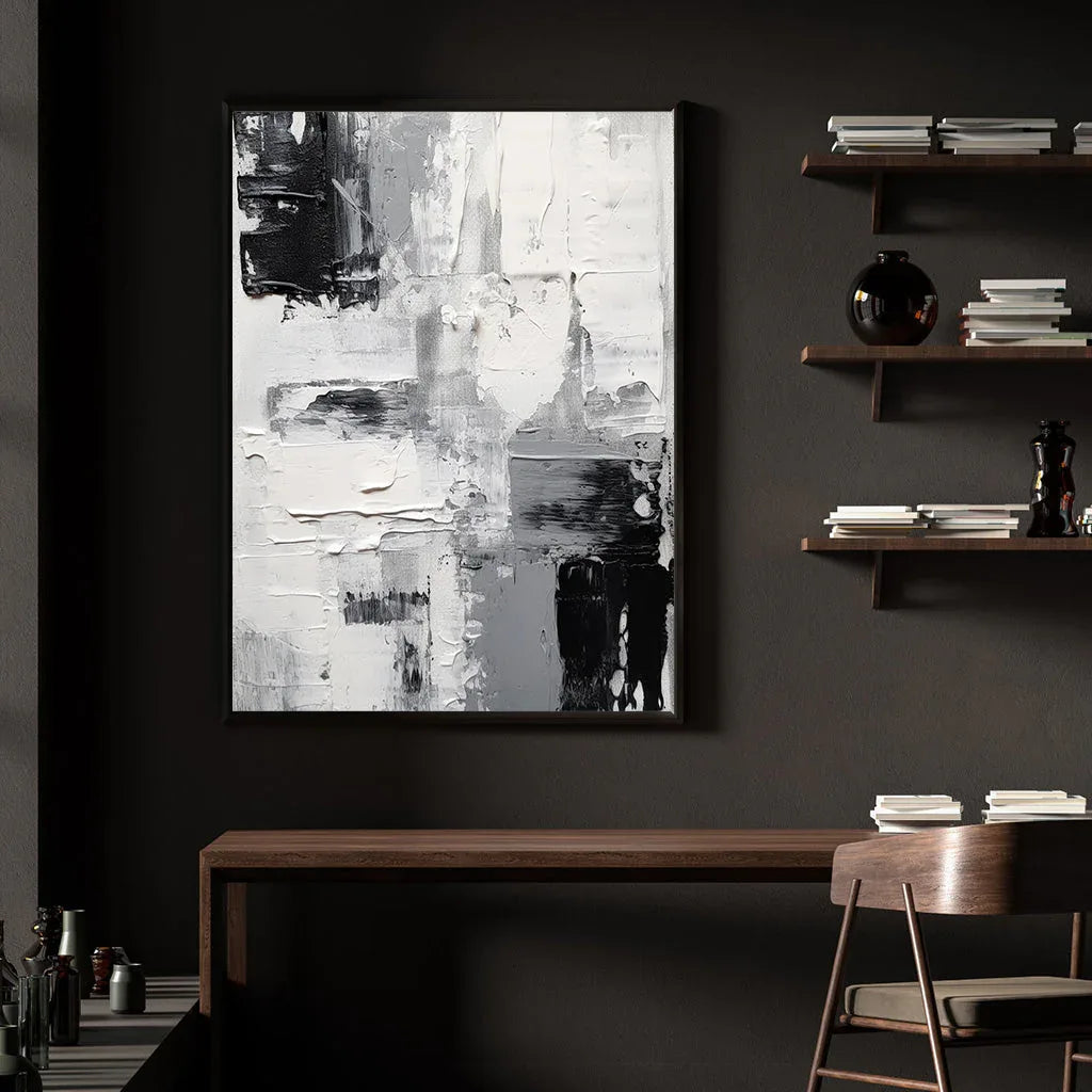 Monochrome Dimensions-Modern Minimalist Black and White Texture Abstract Oil Painting Wall Art