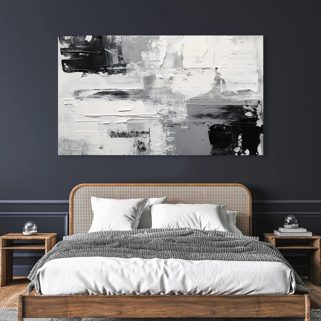 Monochrome Horizon-Hand-Painted Gray-Toned Abstract Brush Texture Wall Art