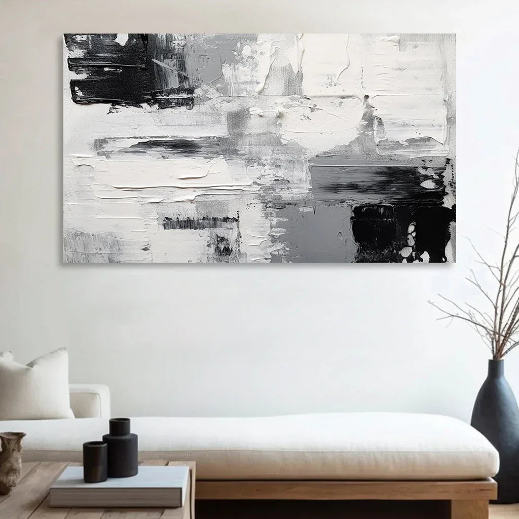 Monochrome Horizon-Hand-Painted Gray-Toned Abstract Brush Texture Wall Art