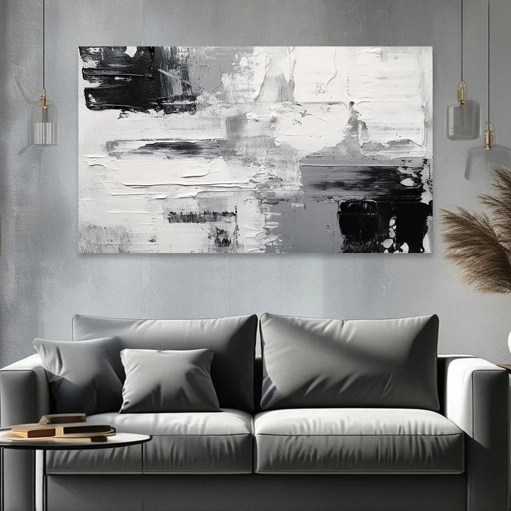 Monochrome Horizon-Hand-Painted Gray-Toned Abstract Brush Texture Wall Art