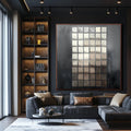 Echoes of Geometry in Texture-Modern geometric black gold square abstract wall art