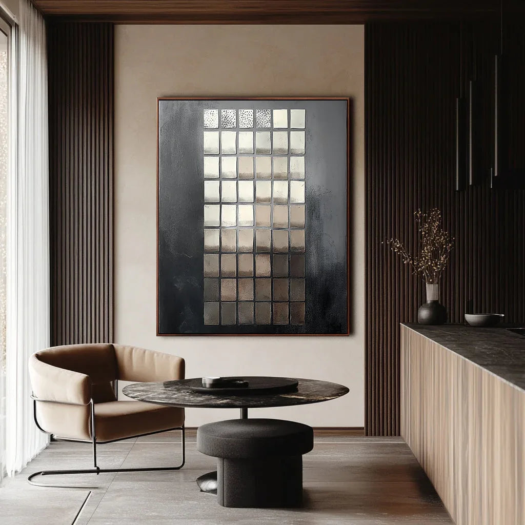 Echoes of Geometry in Texture-Modern geometric black gold square abstract wall art