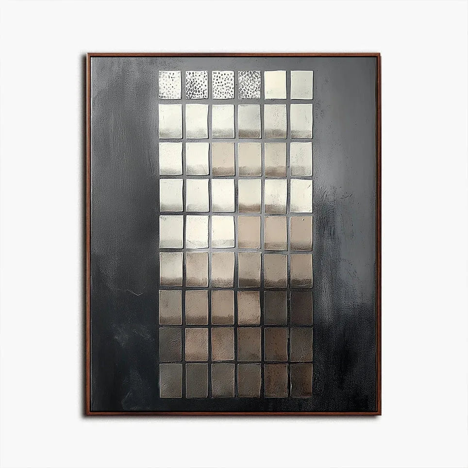 Echoes of Geometry in Texture-Modern geometric black gold square abstract wall art