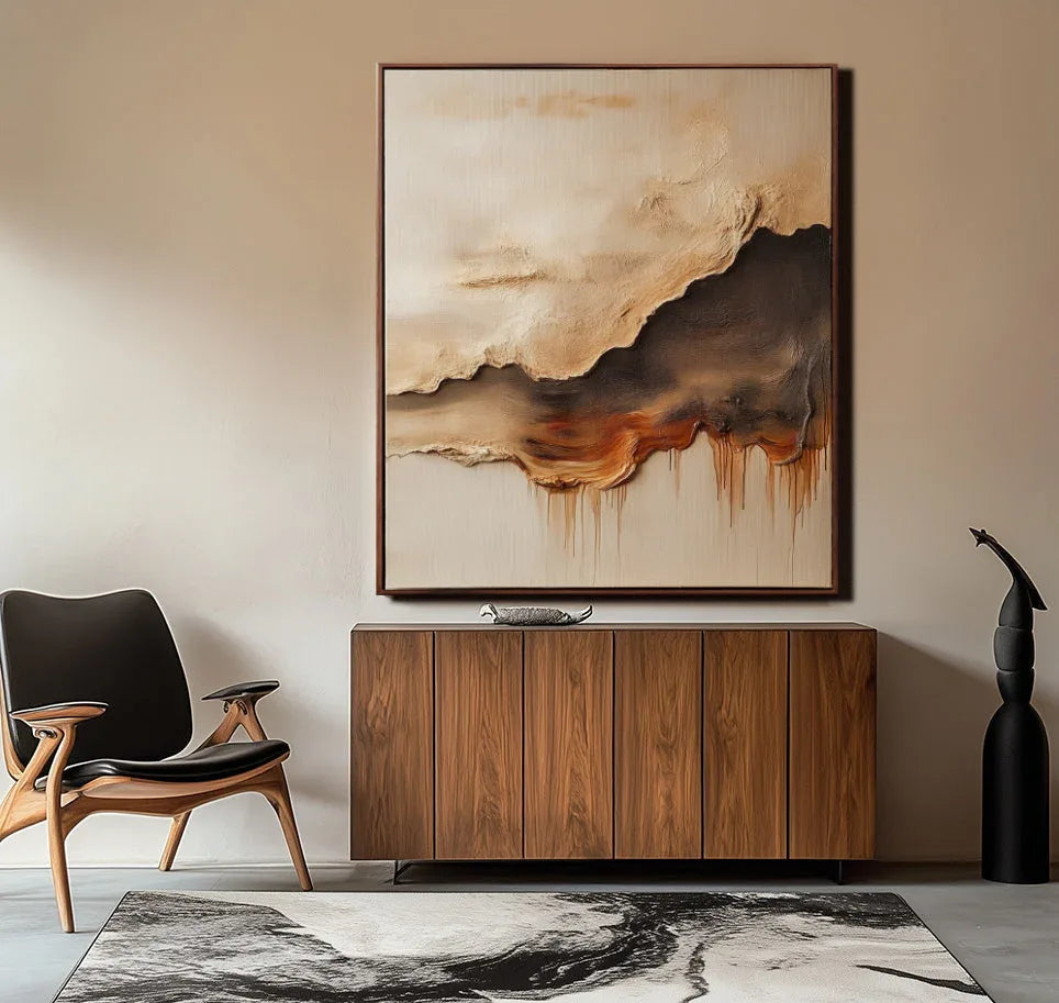 Drifting Horizons - Warm Brown Clouds and Waves Layered Flow Texture Abstract Wall Art