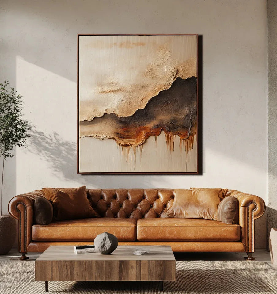 Drifting Horizons - Warm Brown Clouds and Waves Layered Flow Texture Abstract Wall Art