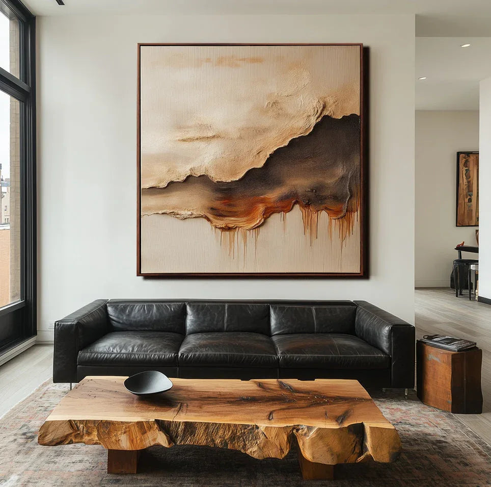 Drifting Horizons - Warm Brown Clouds and Waves Layered Flow Texture Abstract Wall Art