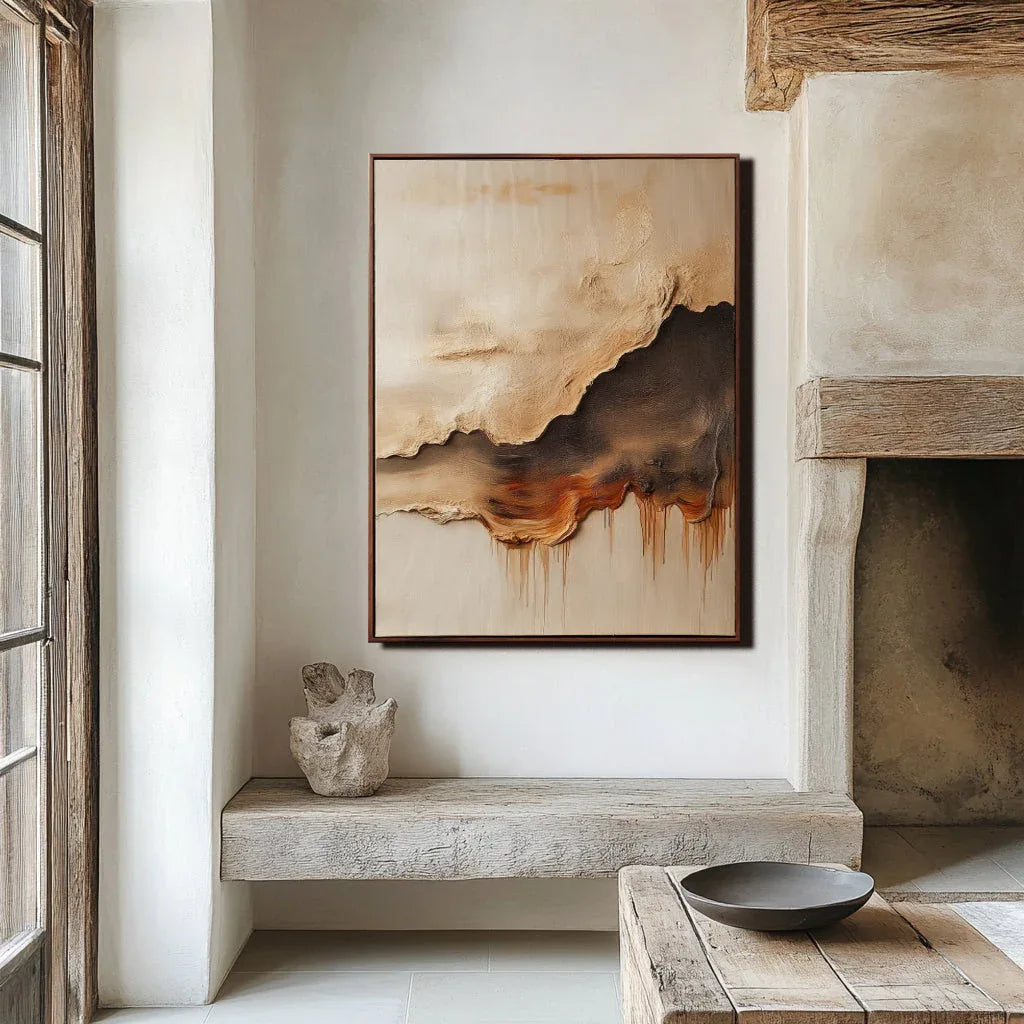 Drifting Horizons - Warm Brown Clouds and Waves Layered Flow Texture Abstract Wall Art