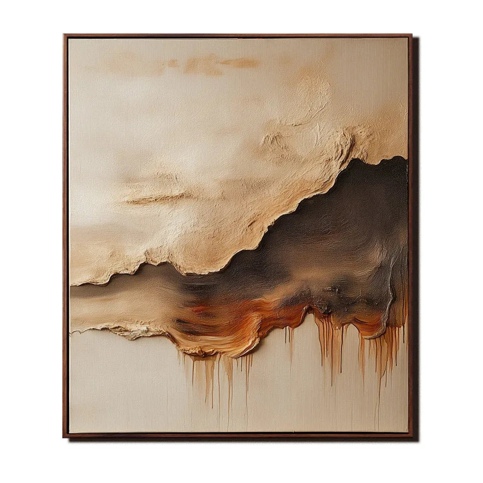 Drifting Horizons - Warm Brown Clouds and Waves Layered Flow Texture Abstract Wall Art