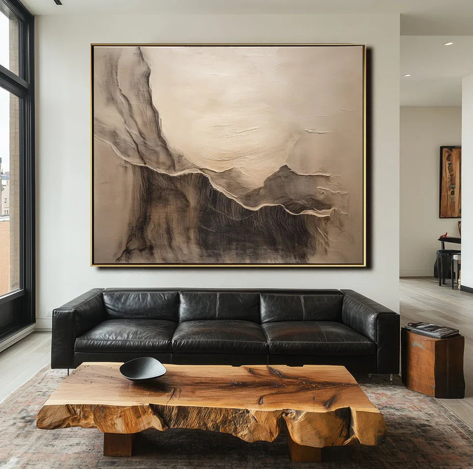 Golden Peaks-Minimalist Natural Style Abstract Layered Landscape Texture Wall Art