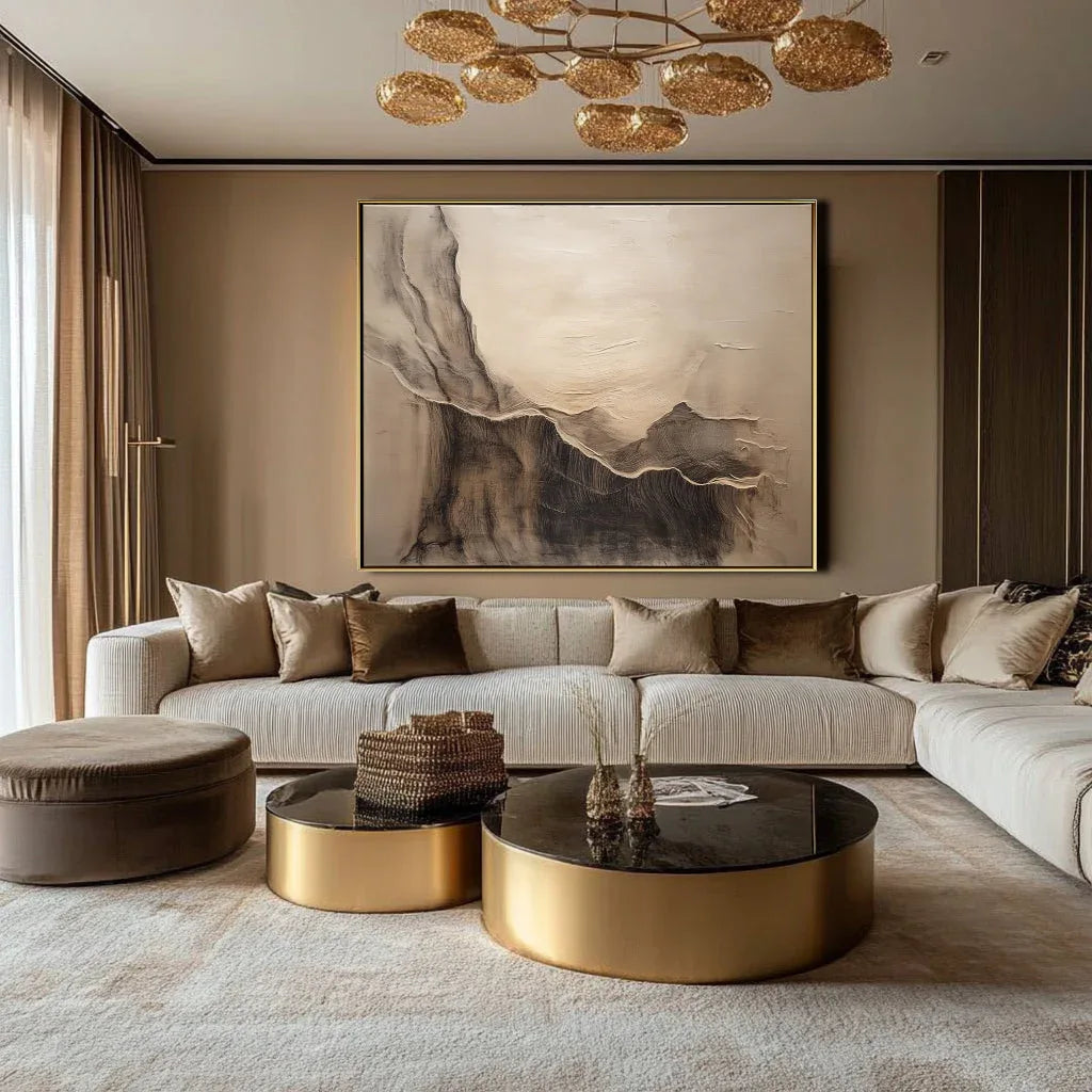 Golden Peaks-Minimalist Natural Style Abstract Layered Landscape Texture Wall Art