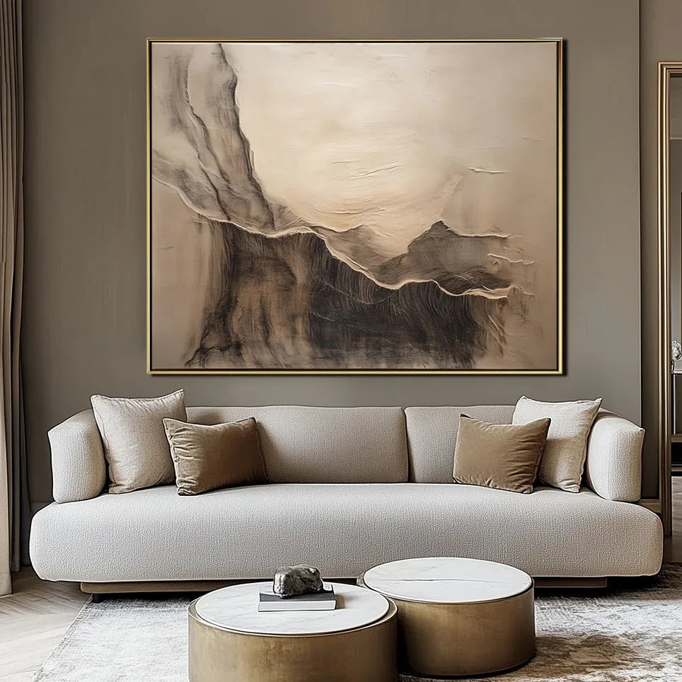 Golden Peaks-Minimalist Natural Style Abstract Layered Landscape Texture Wall Art