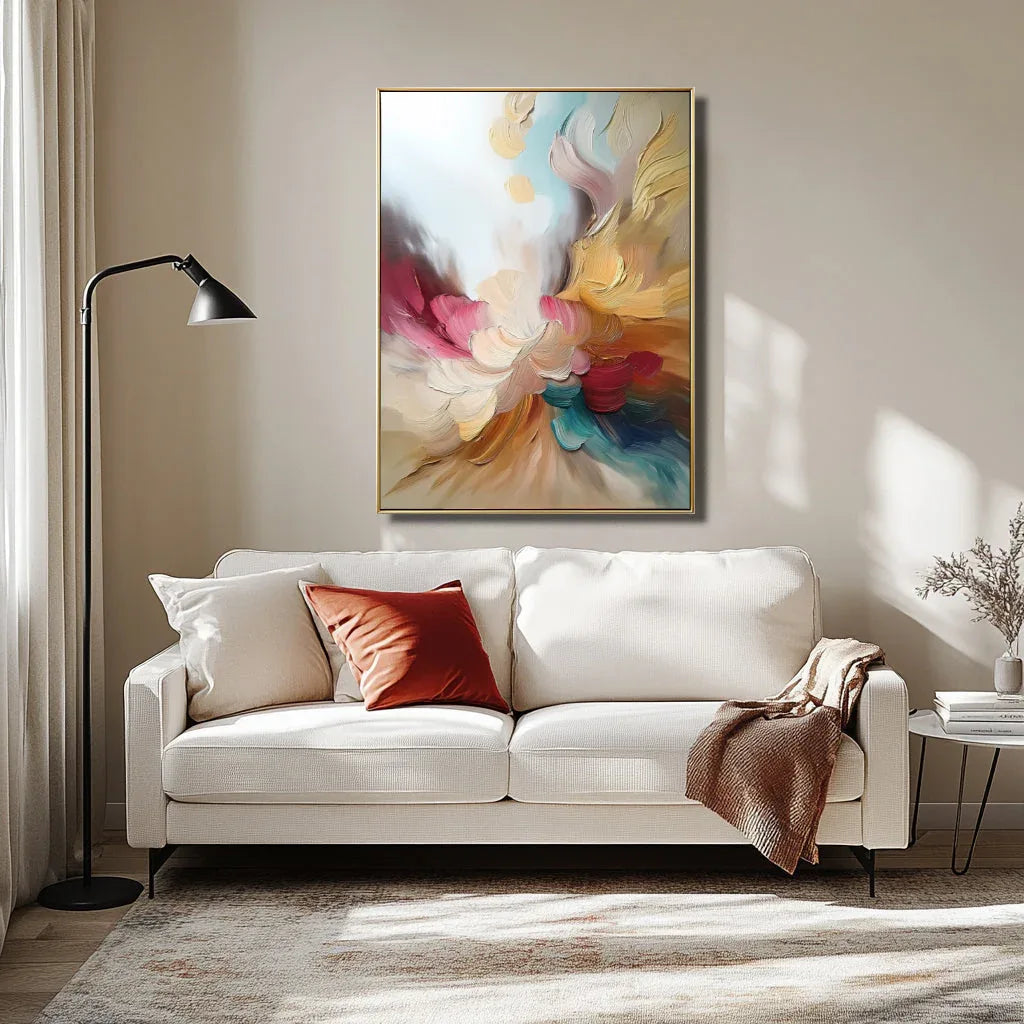 Ethereal Bloom-Hand-Painted Three-Dimensional Abstract Texture Oil Painting of Dreamy Colorful Flowers for Wall Art