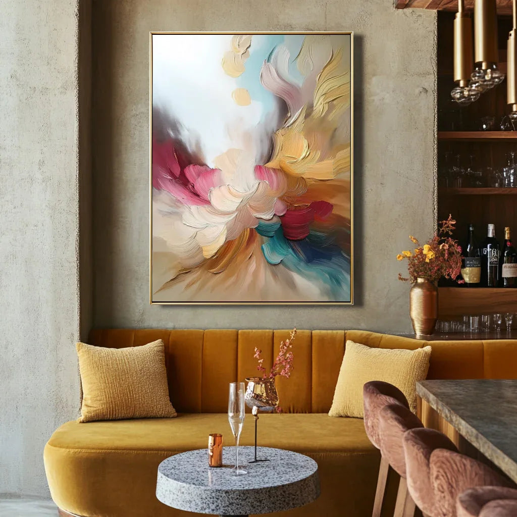 Ethereal Bloom-Hand-Painted Three-Dimensional Abstract Texture Oil Painting of Dreamy Colorful Flowers for Wall Art