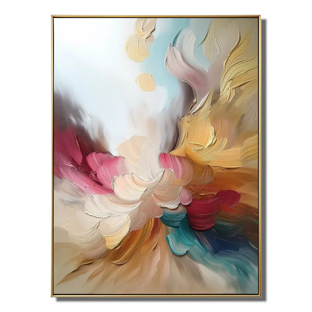 Ethereal Bloom-Hand-Painted Three-Dimensional Abstract Texture Oil Painting of Dreamy Colorful Flowers for Wall Art