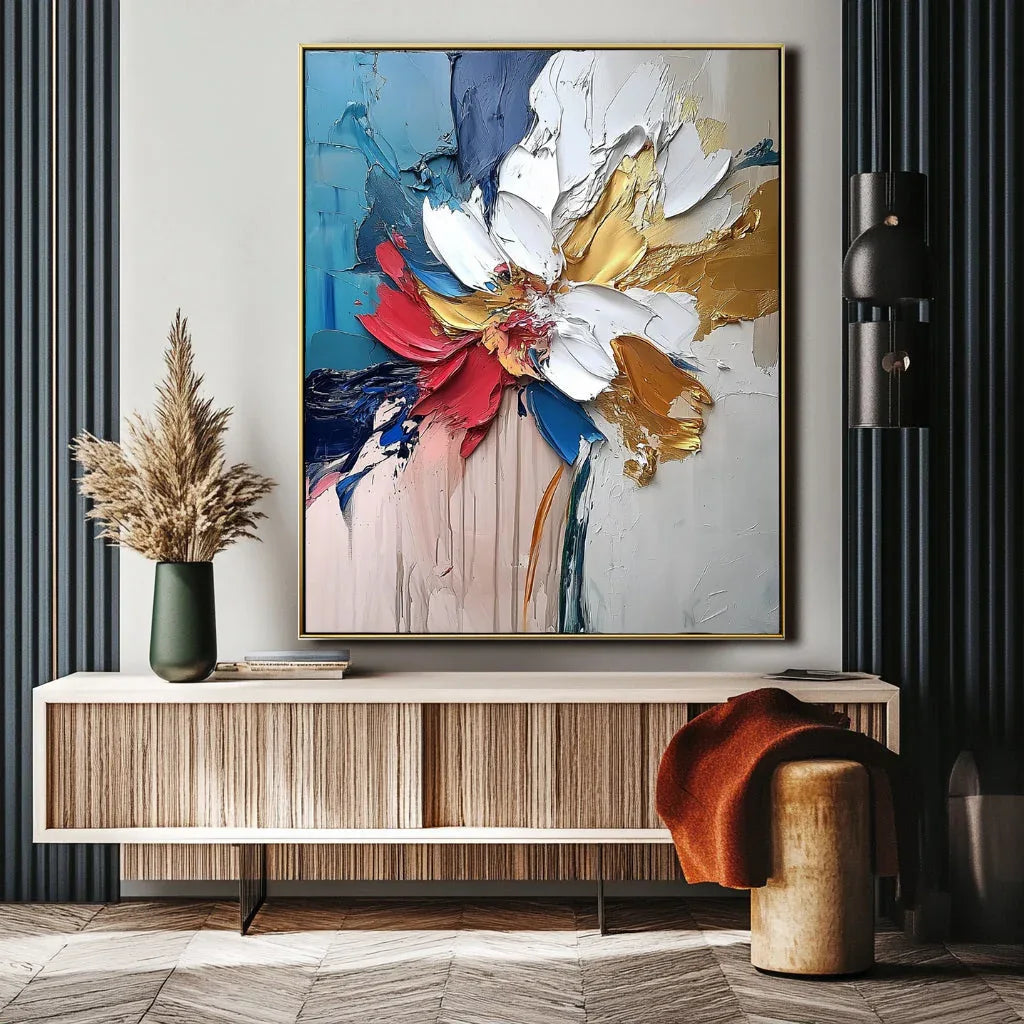 Blooming Essence in Gold-Abstract Wall Art #FL10051