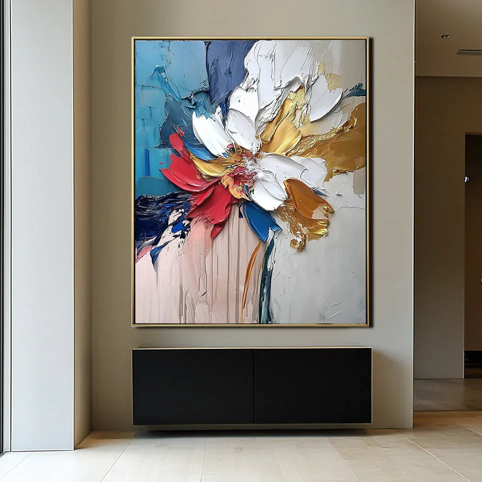 Blooming Essence in Gold-Abstract Wall Art #FL10051