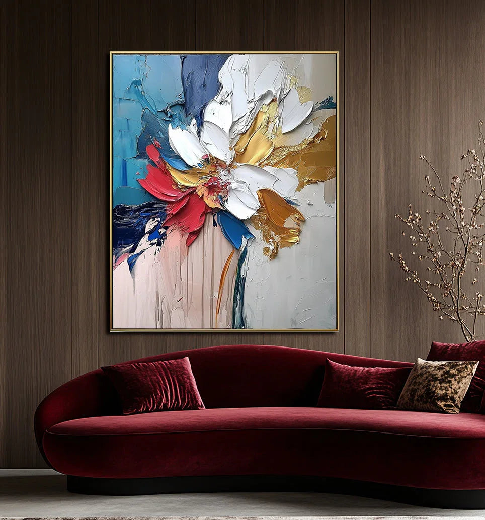 Blooming Essence in Gold-Abstract Wall Art #FL10051