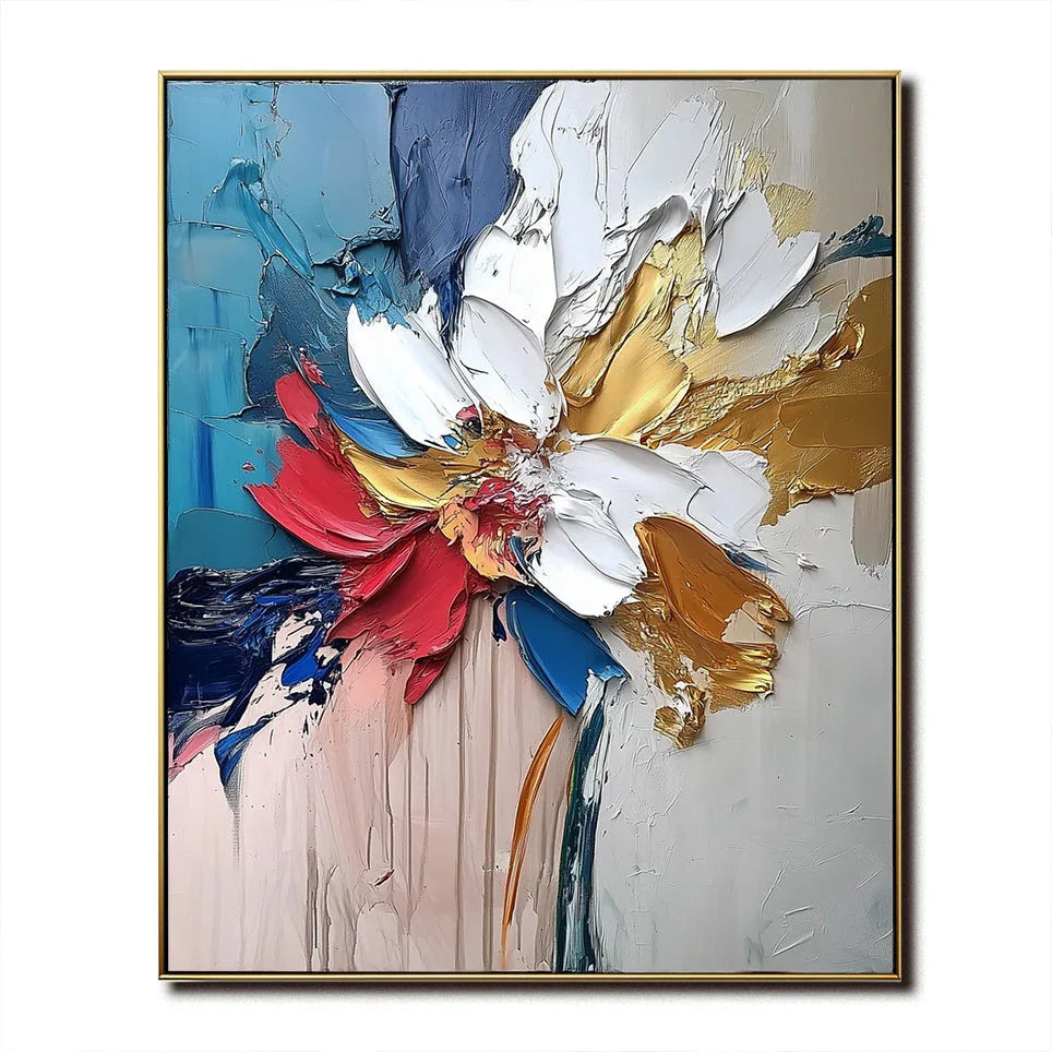 Blooming Essence in Gold-Abstract Wall Art #FL10051