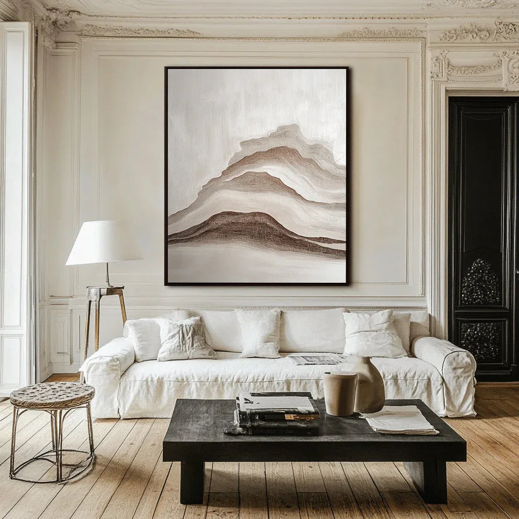 Misty Peaks-Modern Interior Design With Brown and White Mountain Texture Wall Art
