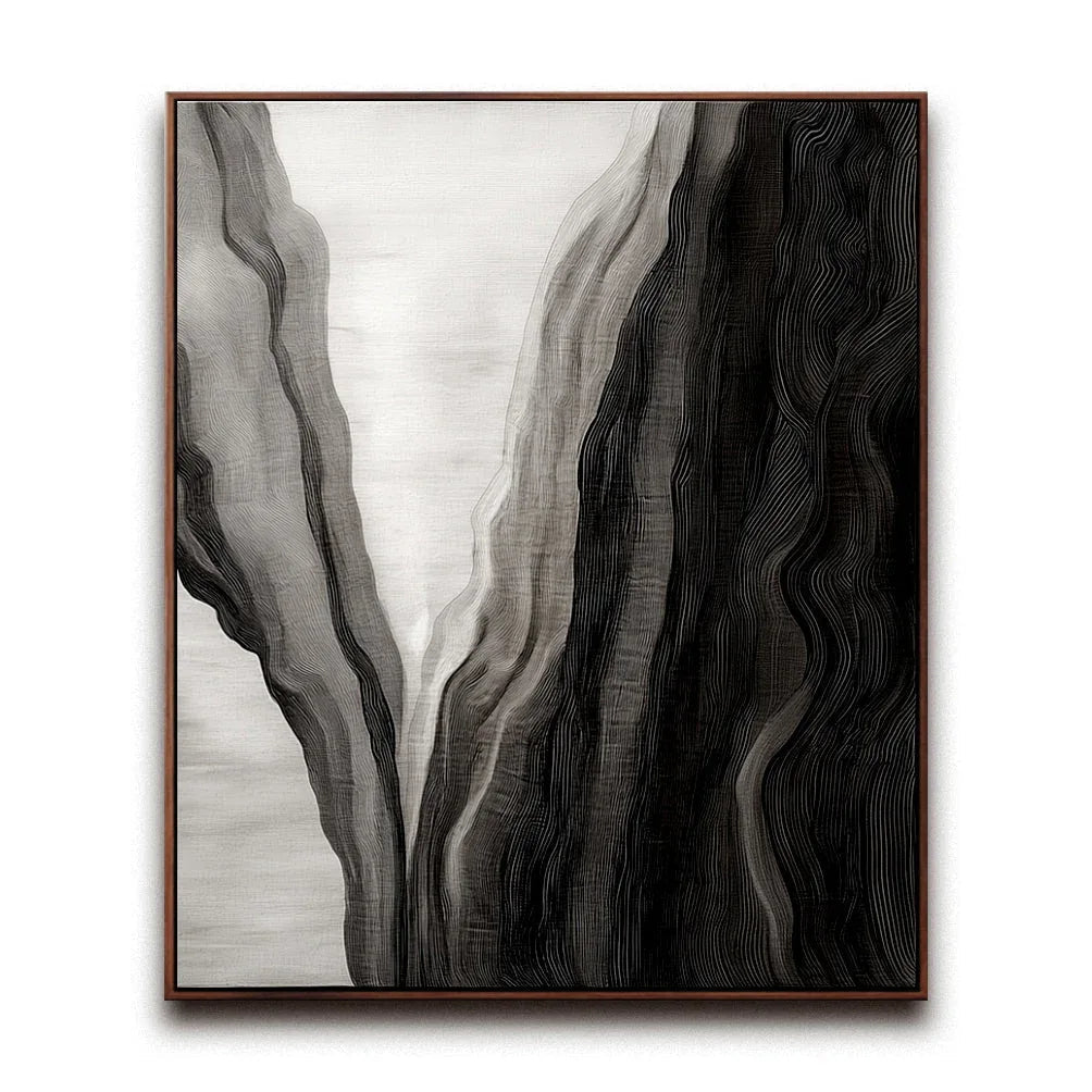 Ethereal Flow-Modern Abstract Black and White Canyon Rhythm Texture Oil Painting Wall Art