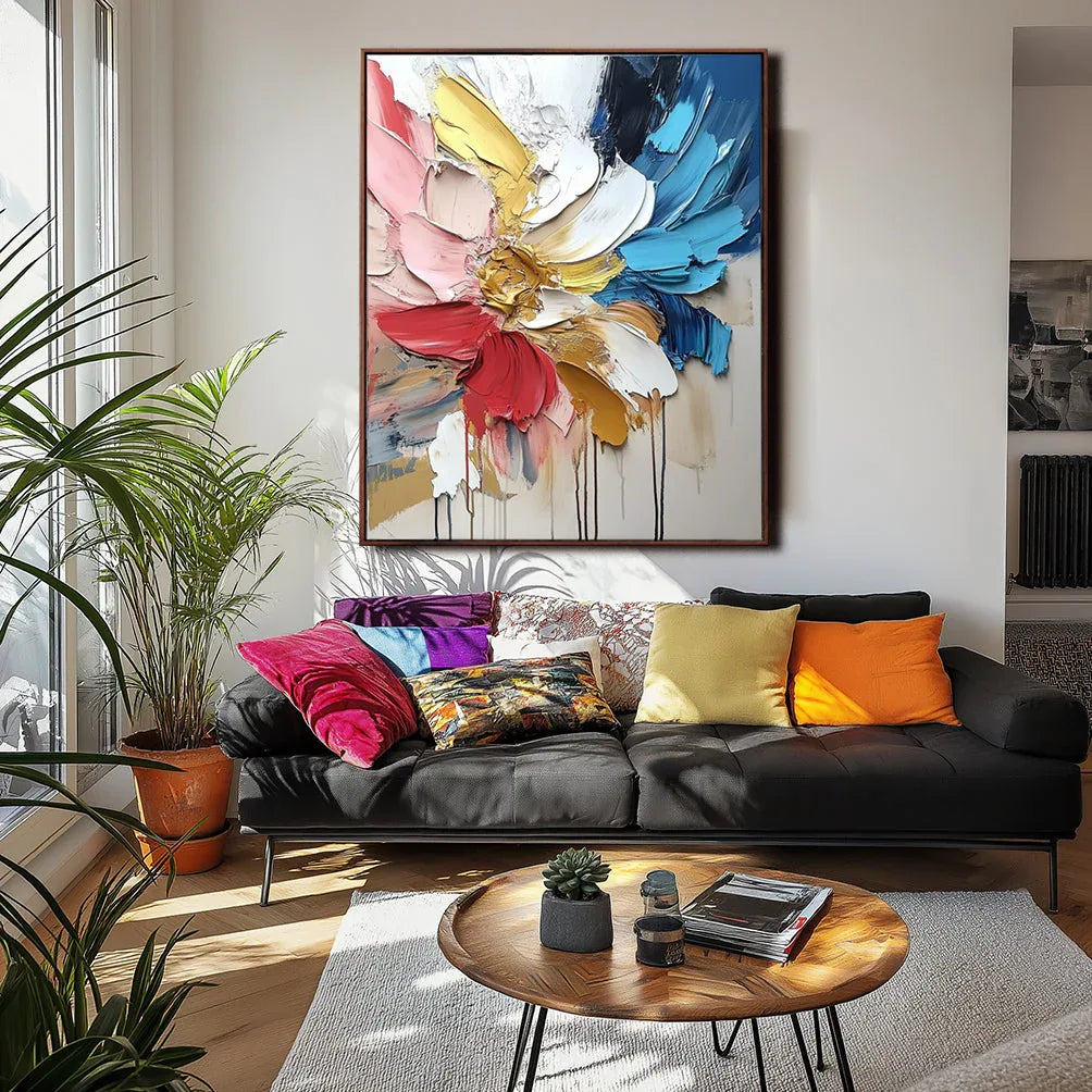 Radiant Floral Cascade -Hand drawn 3D Colorful Flower Texture Wall Art#FL10085