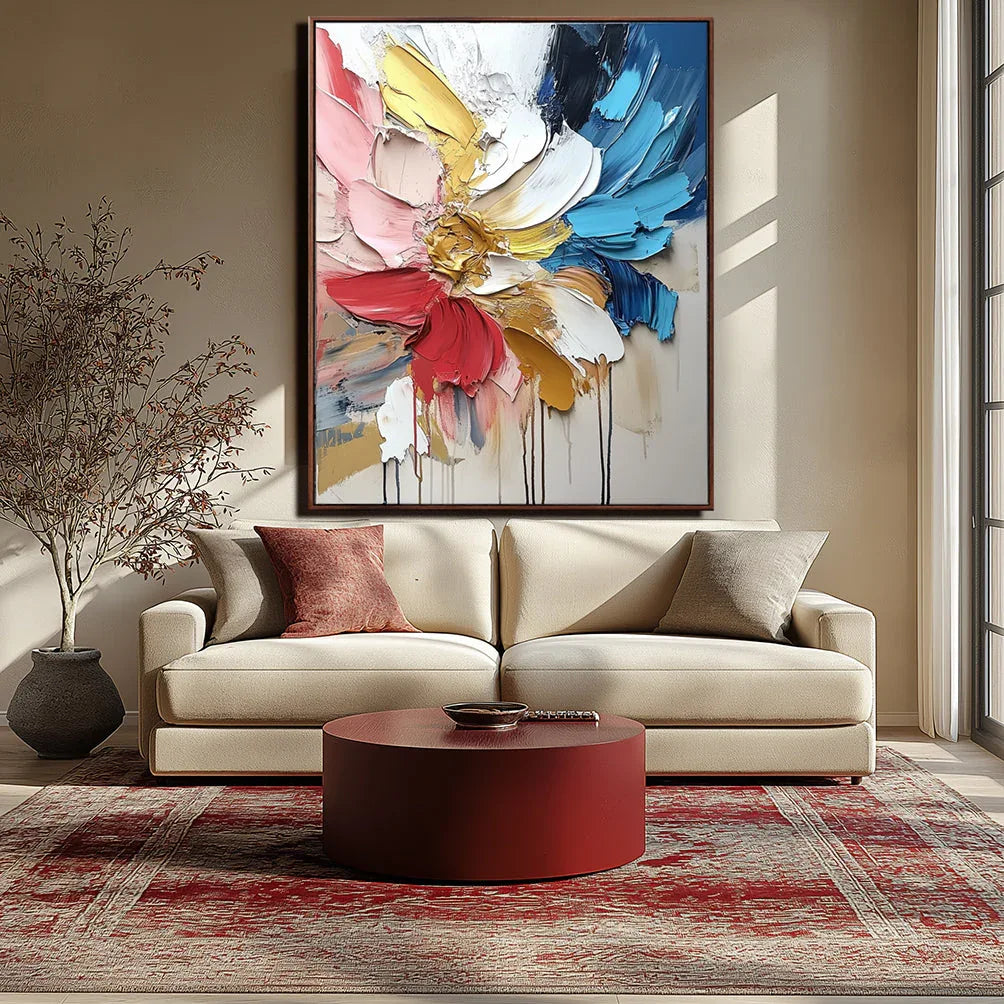 Radiant Floral Cascade -Hand drawn 3D Colorful Flower Texture Wall Art#FL10085