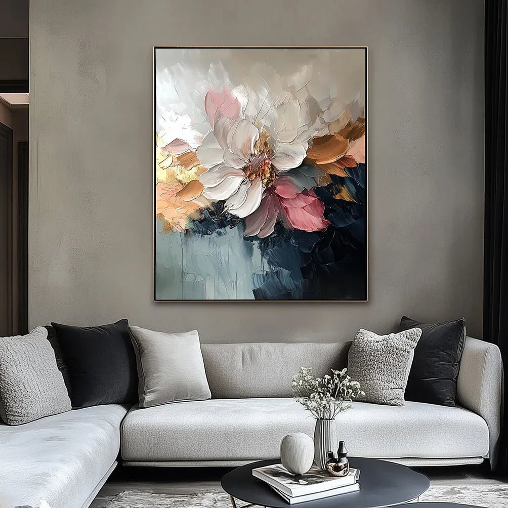 Petal Symphony-Abstract Blooming Soft Golden Flower Bloom Texture Wall Art#FL10053
