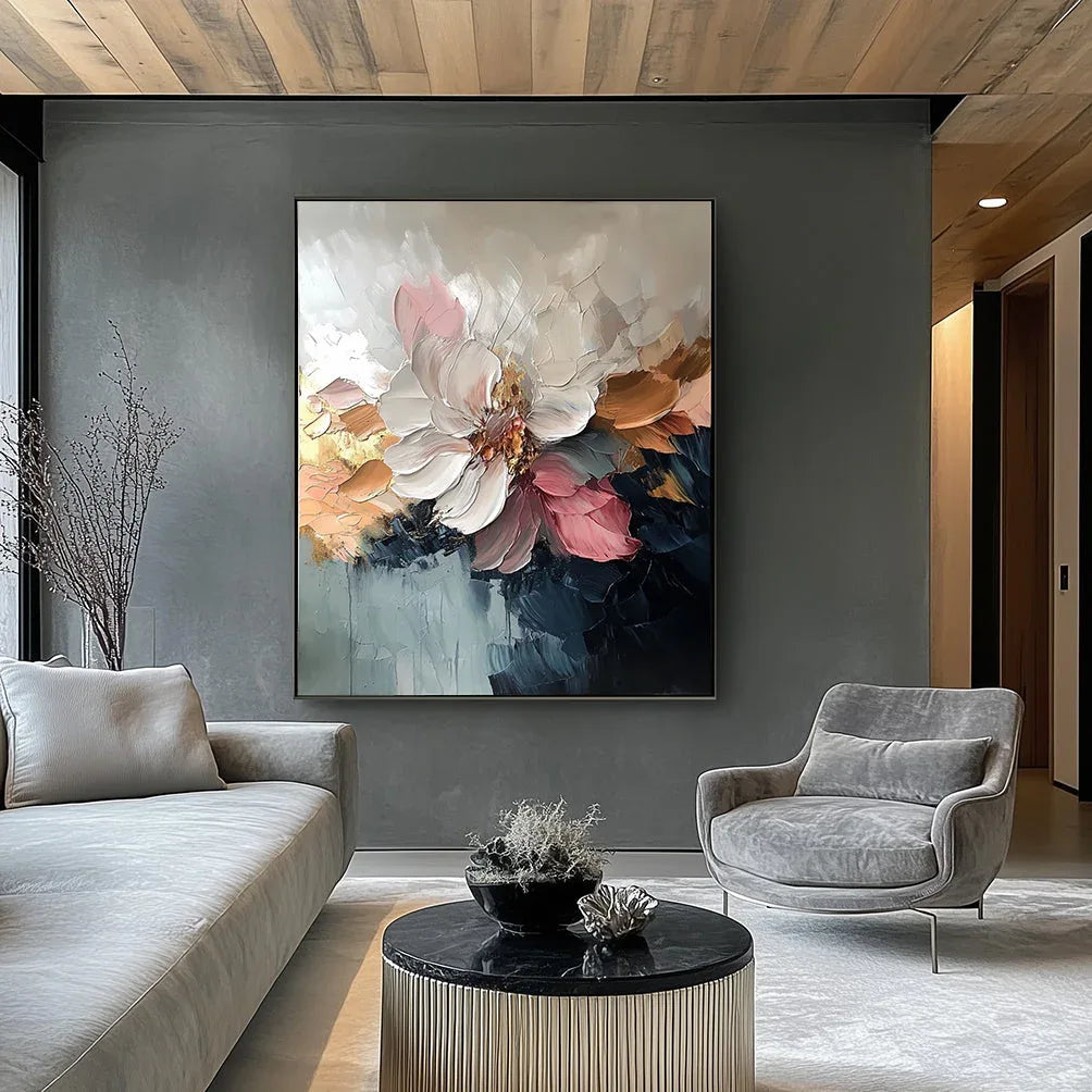 Petal Symphony-Abstract Blooming Soft Golden Flower Bloom Texture Wall Art#FL10053