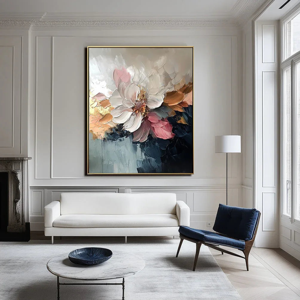 Petal Symphony-Abstract Blooming Soft Golden Flower Bloom Texture Wall Art#FL10053