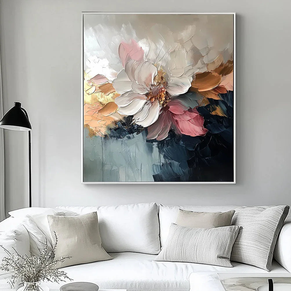 Petal Symphony-Abstract Blooming Soft Golden Flower Bloom Texture Wall Art#FL10053