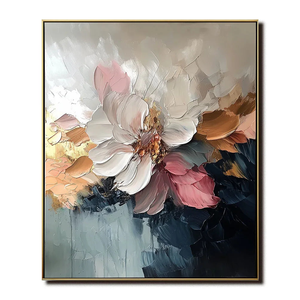 Petal Symphony-Abstract Blooming Soft Golden Flower Bloom Texture Wall Art#FL10053