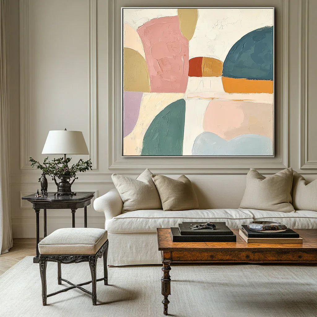 Pastel Horizons-Modern Bedroom or Living Room Decoration Geometric Abstract Oil Painting Wall Art