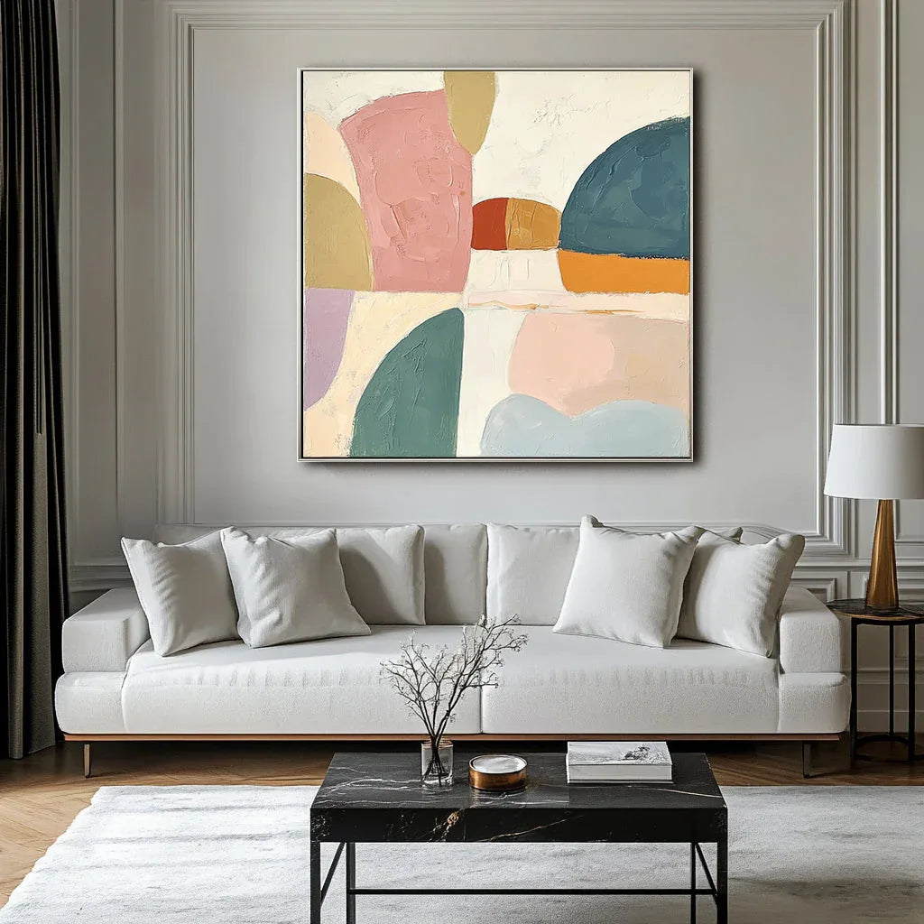 Pastel Horizons-Modern Bedroom or Living Room Decoration Geometric Abstract Oil Painting Wall Art
