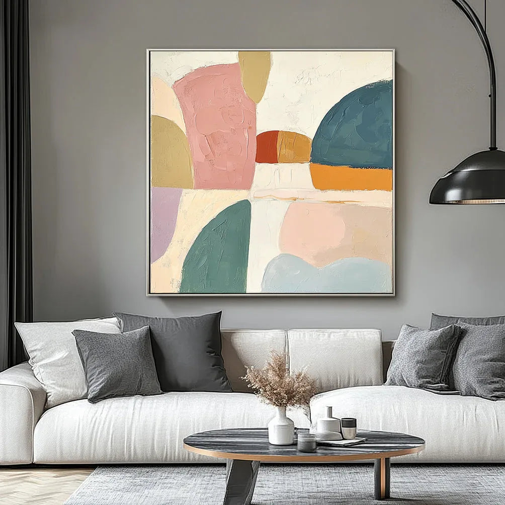 Pastel Horizons-Modern Bedroom or Living Room Decoration Geometric Abstract Oil Painting Wall Art