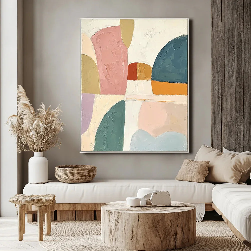 Pastel Horizons-Modern Bedroom or Living Room Decoration Geometric Abstract Oil Painting Wall Art