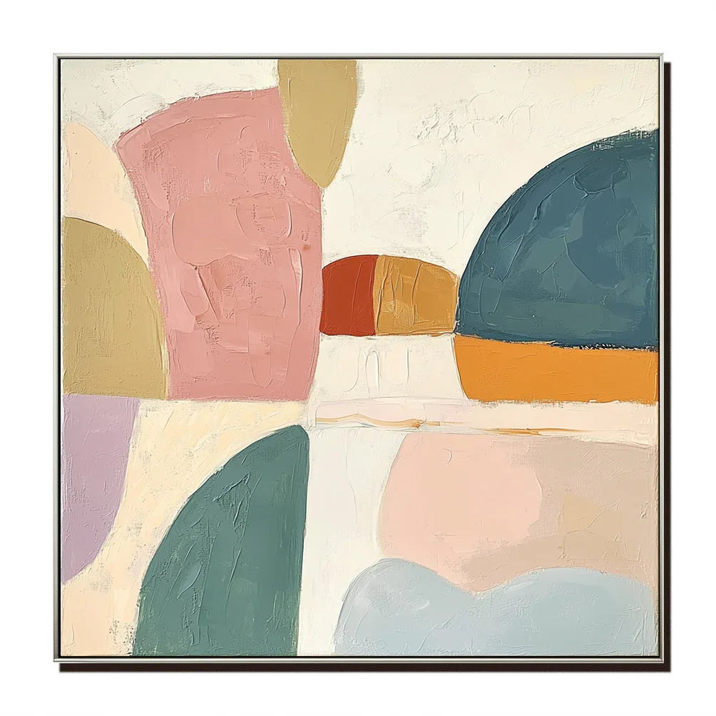 Pastel Horizons-Modern Bedroom or Living Room Decoration Geometric Abstract Oil Painting Wall Art