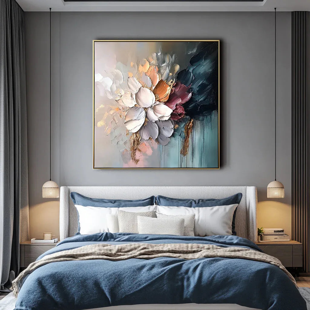 Petals of Serenity-Hand Drawn Thick Painted Color Flower Abstract Wall Art#FL10014