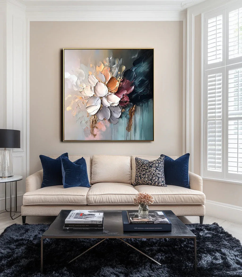 Petals of Serenity-Hand Drawn Thick Painted Color Flower Abstract Wall Art#FL10014