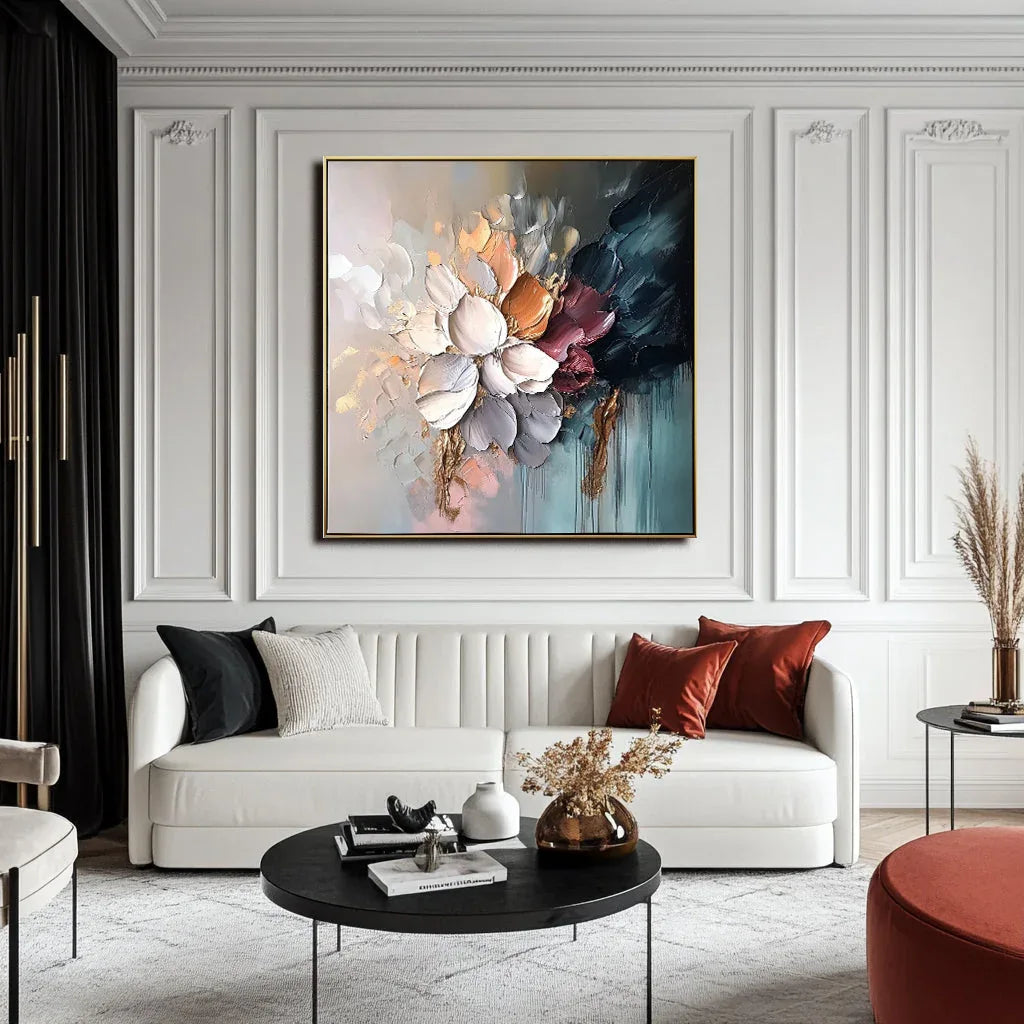Petals of Serenity-Hand Drawn Thick Painted Color Flower Abstract Wall Art#FL10014